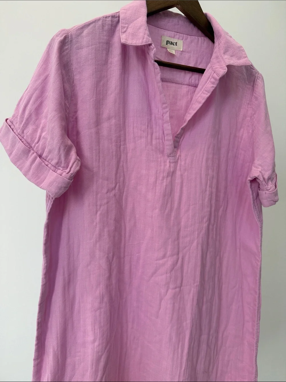 Pact Organic Cotton Coastal Double Gauze Beach Cover-Up Dress Lilac Pink. Small - Picture 4 of 10
